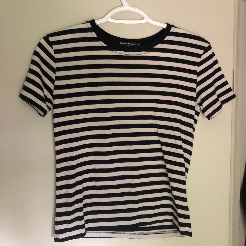 Brandy Melville White and Black Short Sleeve Tee